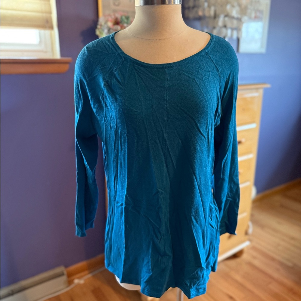 Soft surroundings Leda tunic blue long sleeves slit backing large